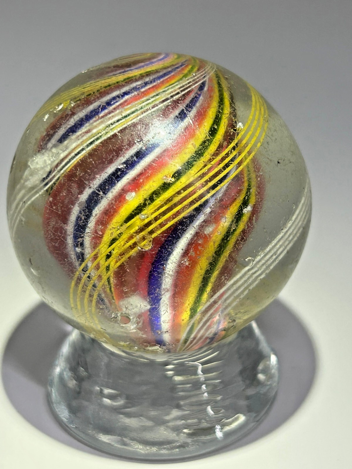 Antique German Divided Core Marble w/ Latticino Clusters 1-27/32″ NM E3.18
