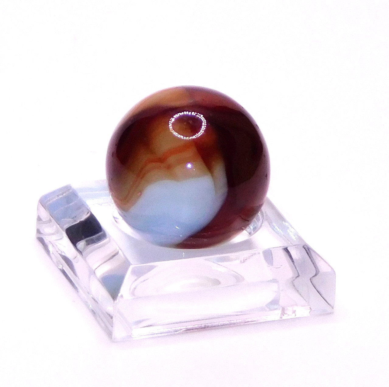 Vintage Marble UV Reactive Glass Sky Blue Brown Red Swirl Opaque 0.63″ Mint #U-1