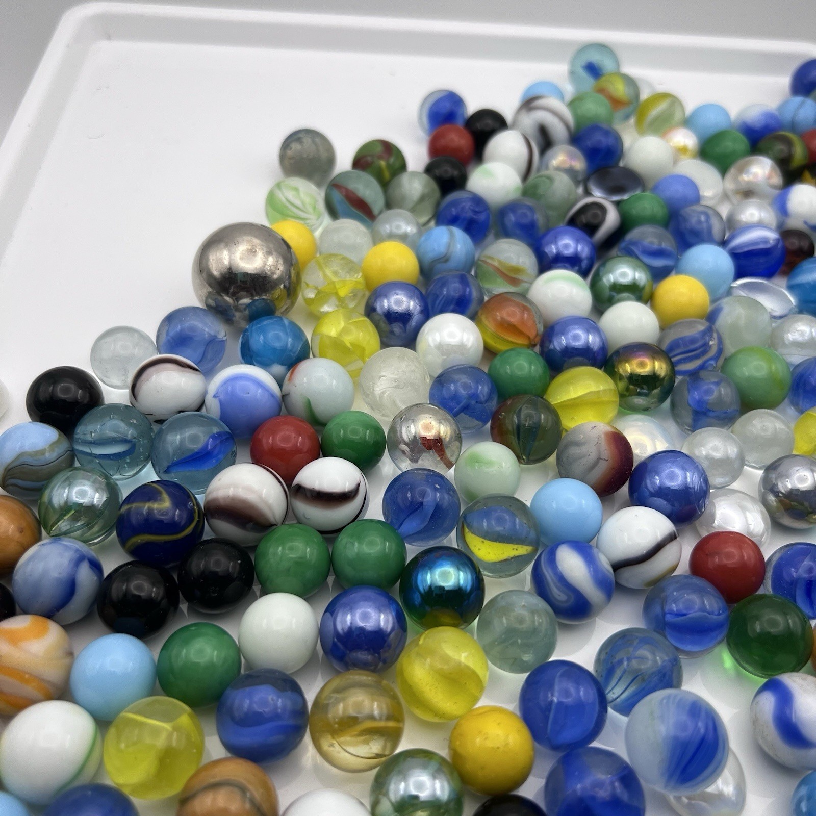 300+ Vintage & Machine Glass Marbles, Unsorted, UV Reactive, Steel Shooter