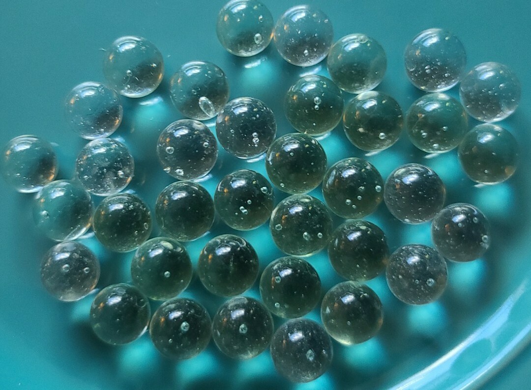 Thirty Six (36) Small ~ Clear Glass Marbles with Green Hue/Tint ~ 14mm – 16mm ~2