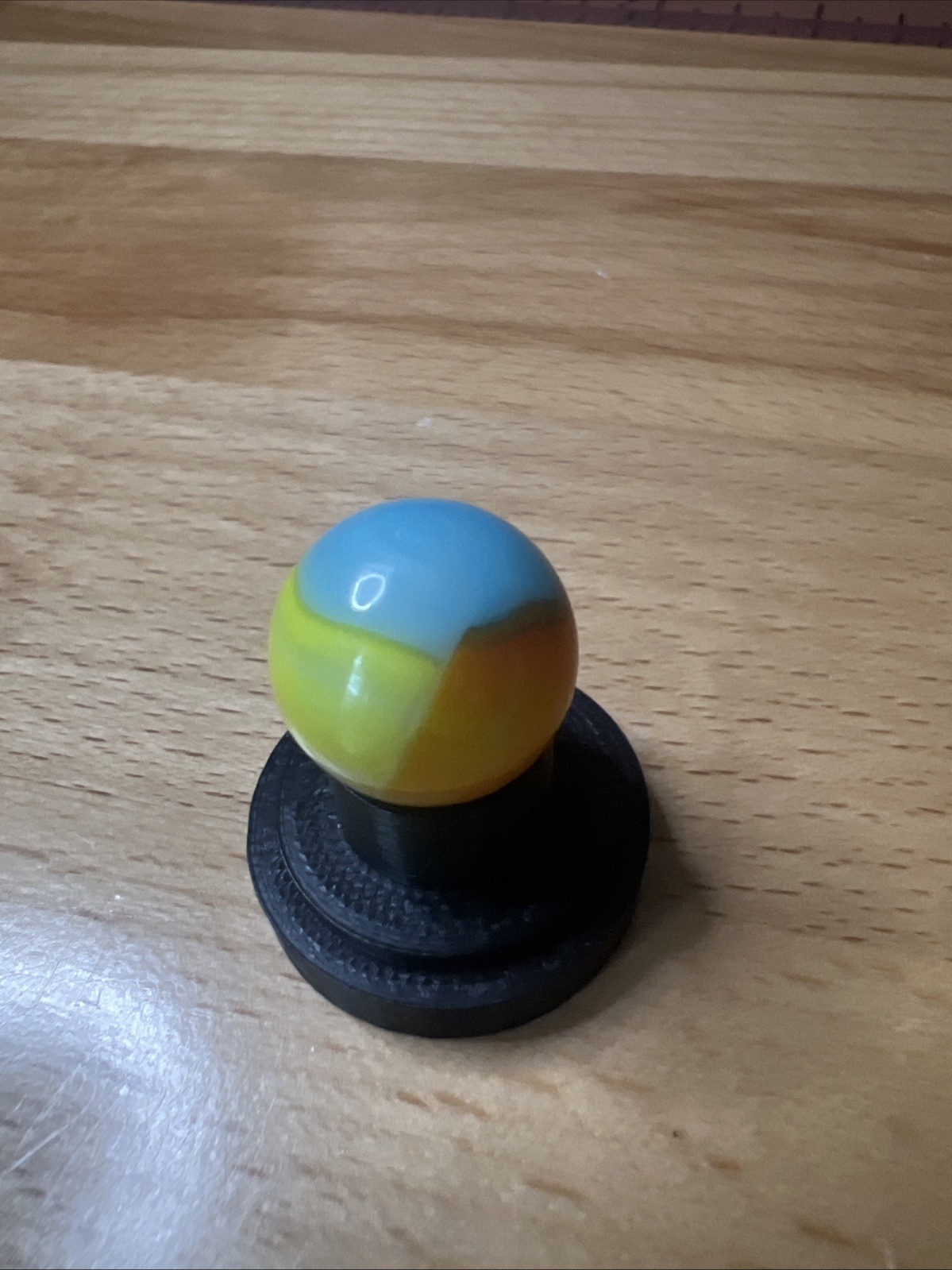 1930’s Vintage PELTIER RAINBO Glass Marble Blue Yellow Orange