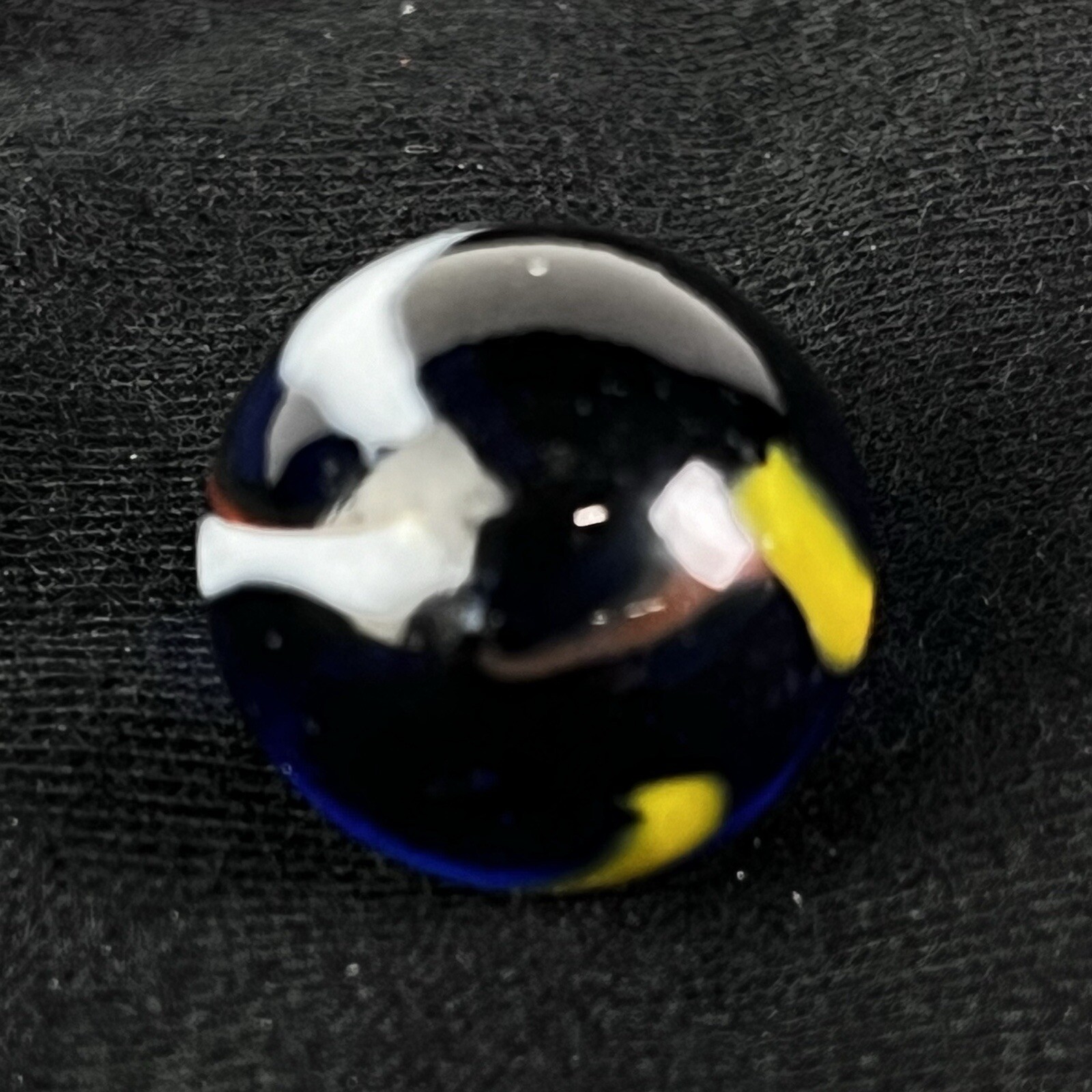 Vintage Akro Agate Peltier Art Swirl Glass Marble .64” Blue Yellow White Brown