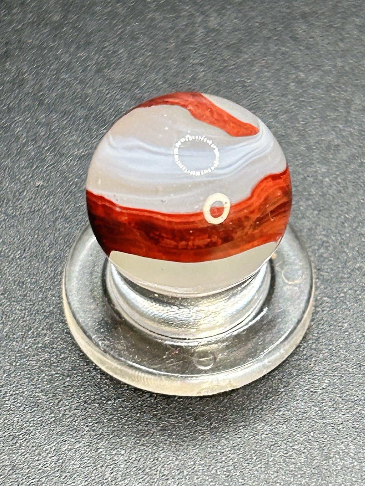 Vintage Akro Agate Silver Oxblood Marble Thick Oxblood Snake Pattern 0.591”