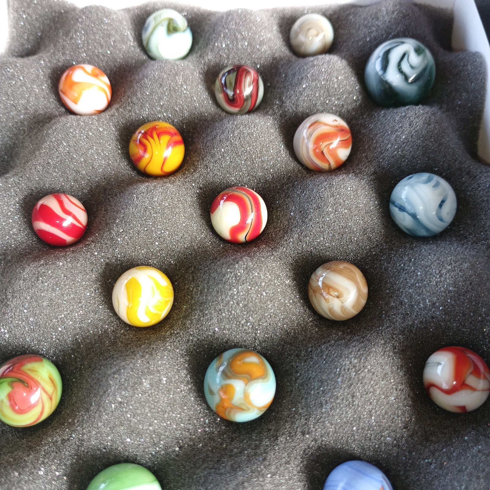 20 Collector Marbles In Display Case