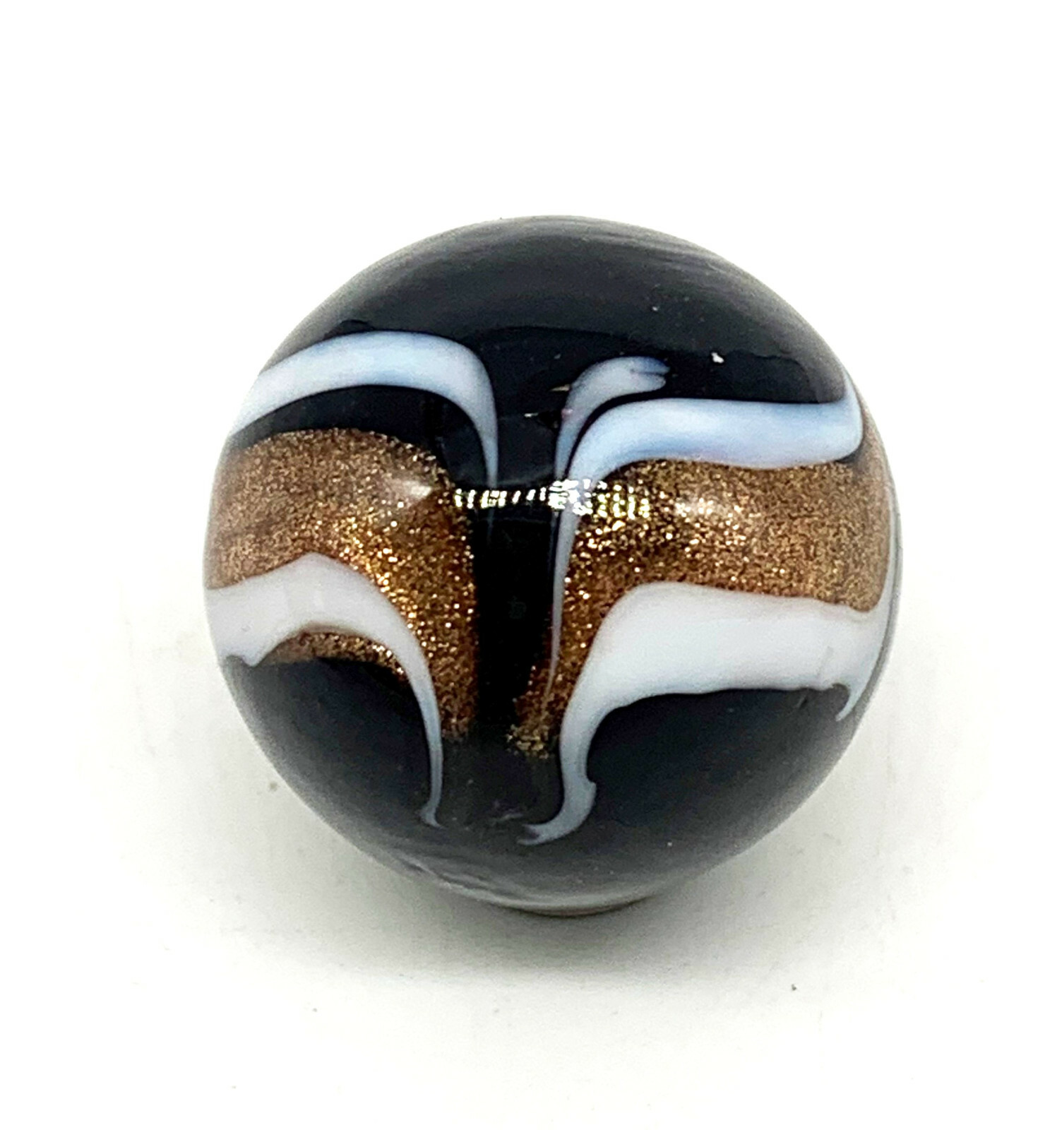 22mm “Insignia” Handmade Art Glass Single Marble 7/8″ Black w White Gold Design