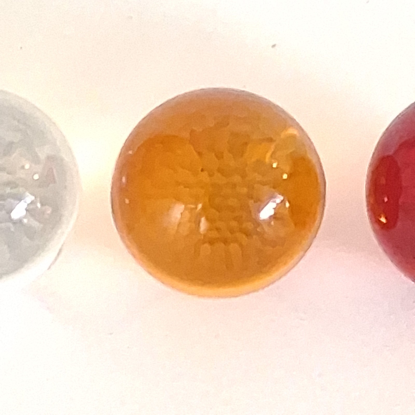 Set of 3 Decorative Glass Marbles – Red, Amber, Clear – 1.25″ Diameter