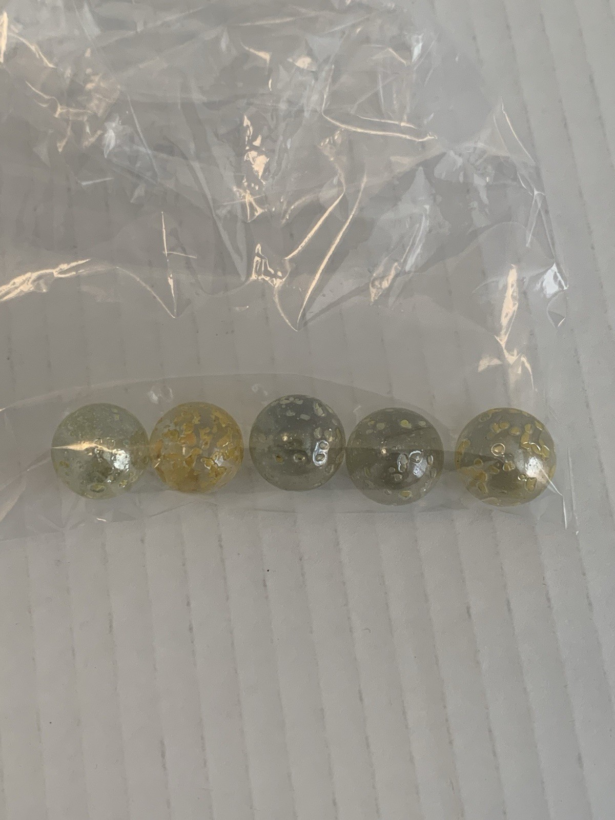 5 Vintage Stardust Yellow Confetti Marble Clear Glass Speckled Bundle Lot