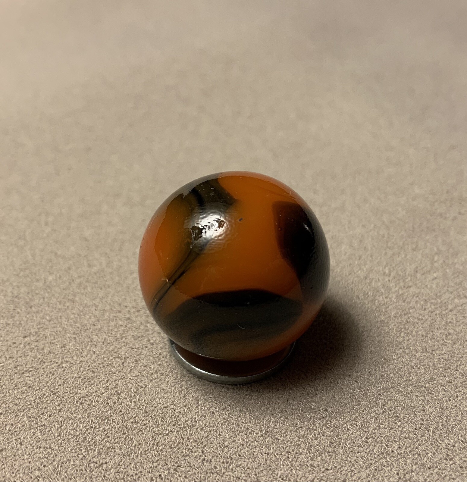 Vtg Alley Agate Company Orange Black Gray Swirl Glass Shooter Marble 0.858”