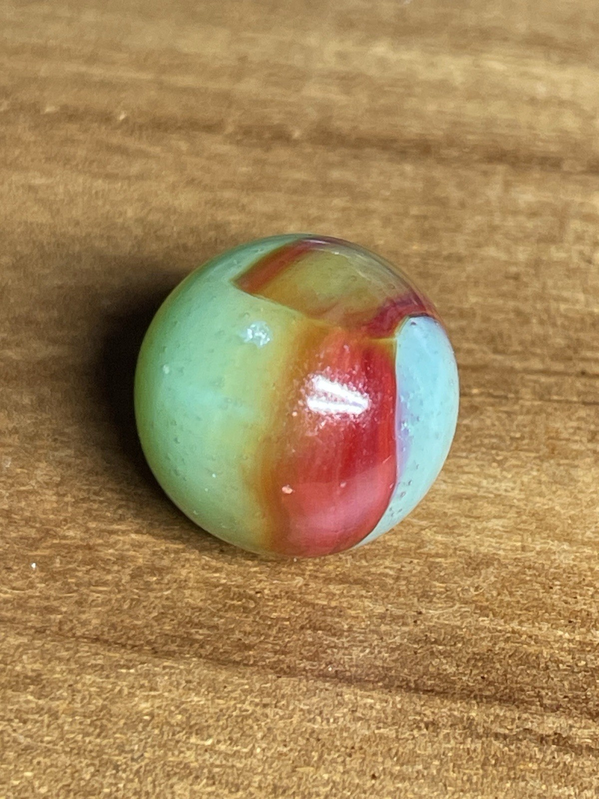 COOL Peltier Glass Company NLR Light Green Red Orange Rainbo Glass Marble 0.59”