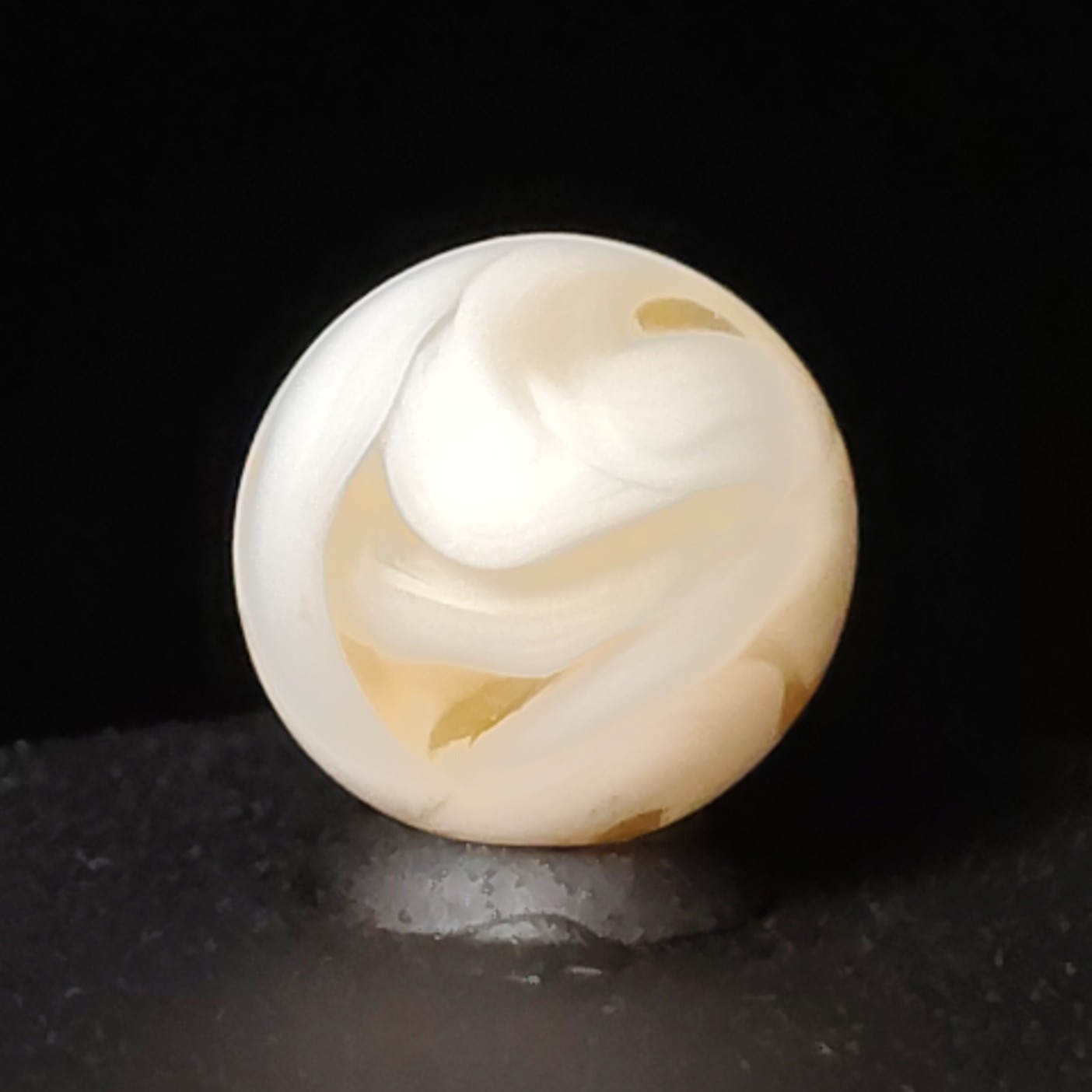 11/16″ Swirl Marble Pink Translucent Glass with White Opaque Ribbons NM+