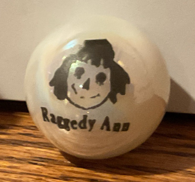 Vintage Raggedy Ann Face Marble Black & White Image Iridescent