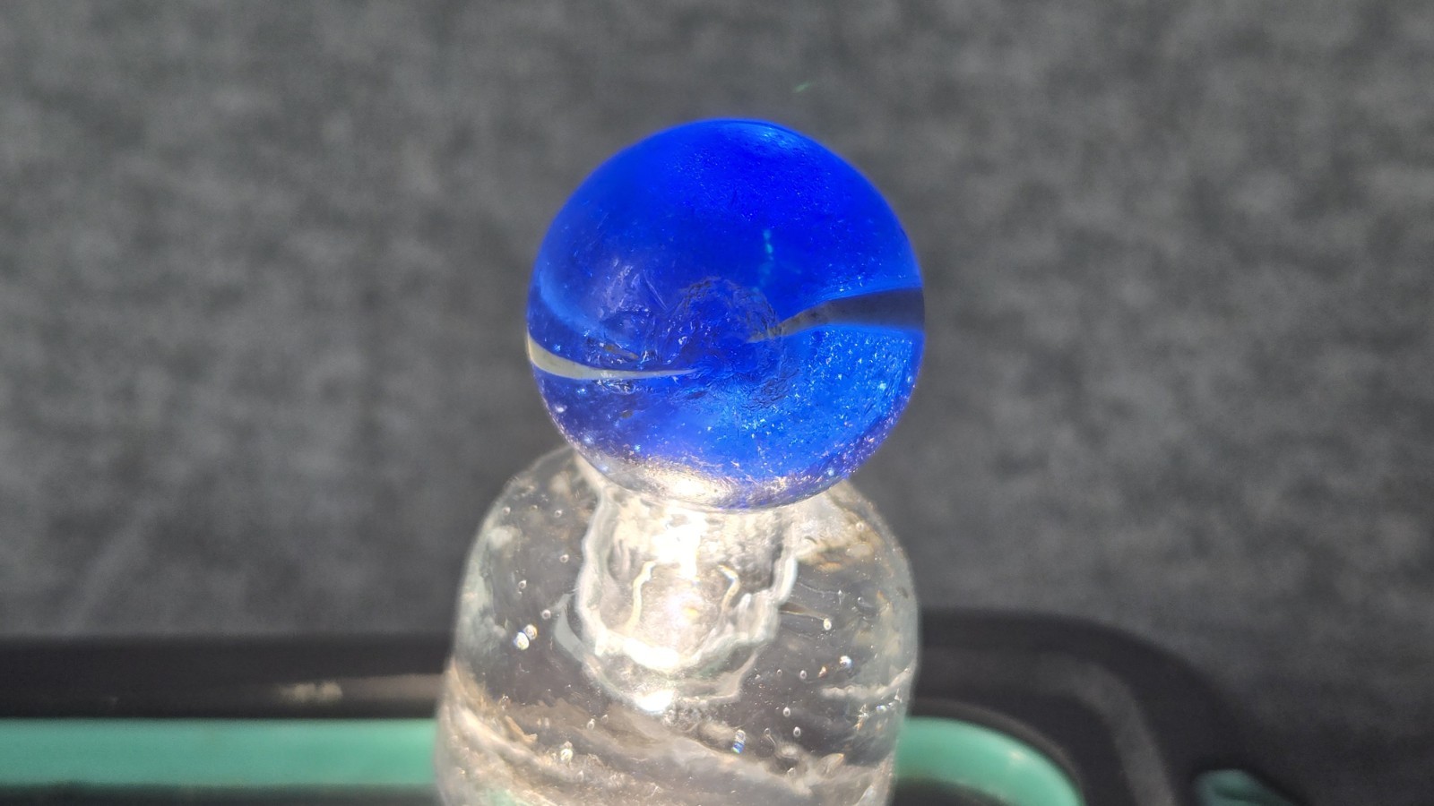 Handmade German Marble – Translucent Blue with Two White Stripes Vintage #001
