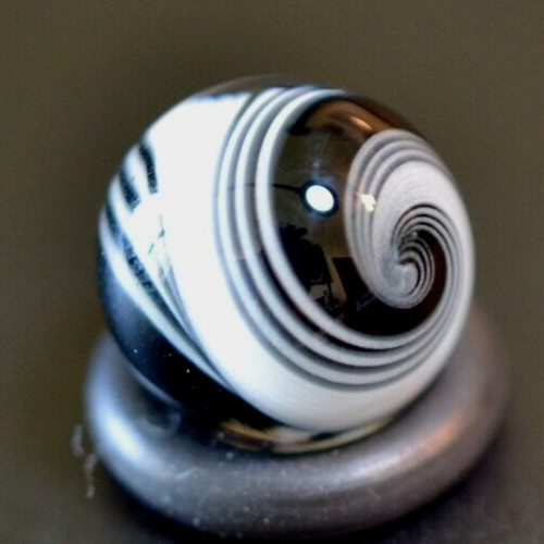 BRYAN TRILLAS GLASS MARBLE/.558″-BLACK & WHITE ZEBRA STUNNER-WORLDWIDE SHIPPING