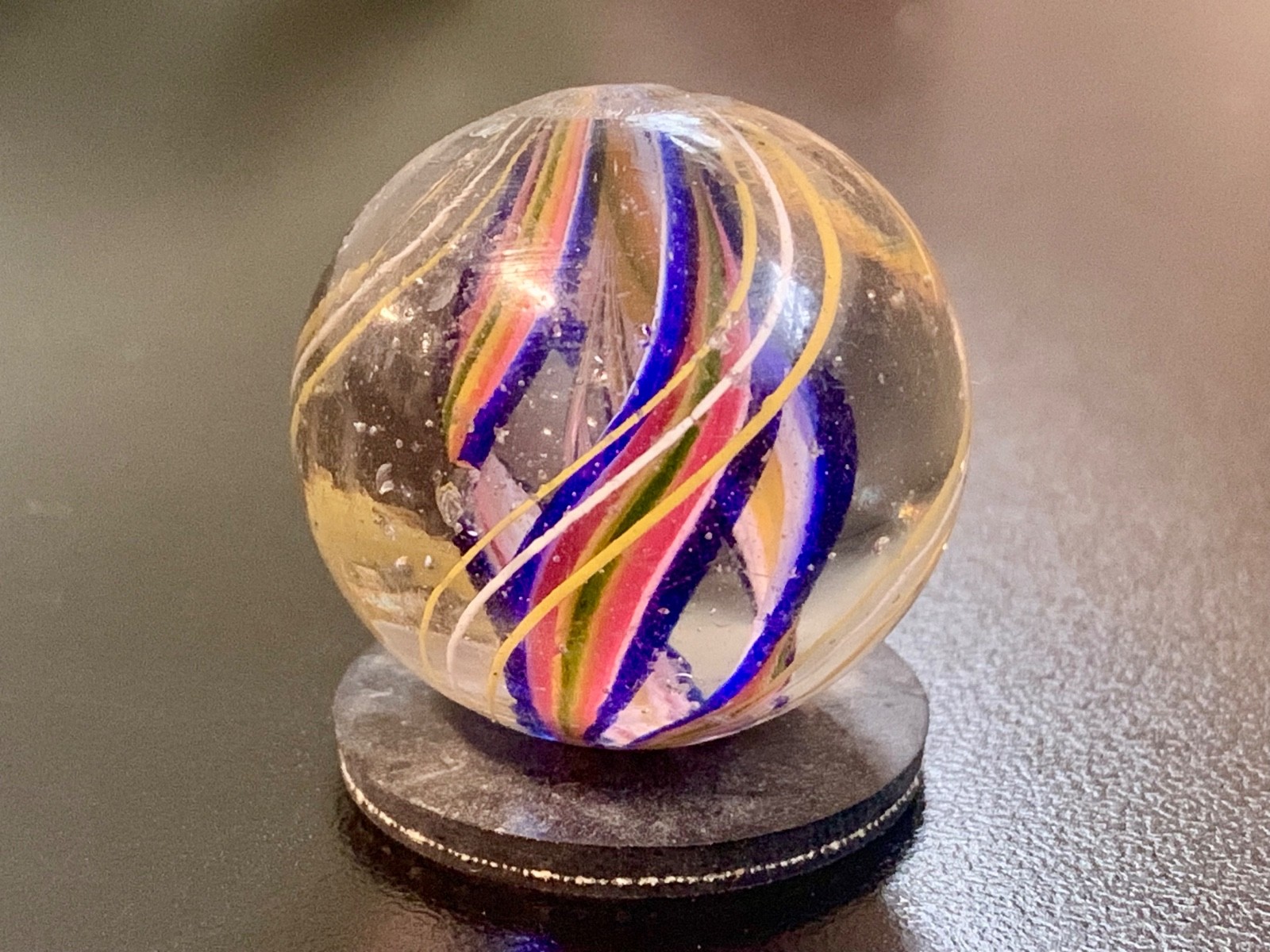 Antique German Handmade Divided Ribbon Swirl Glass Marble 28.1 mm Shooter 1.1 in