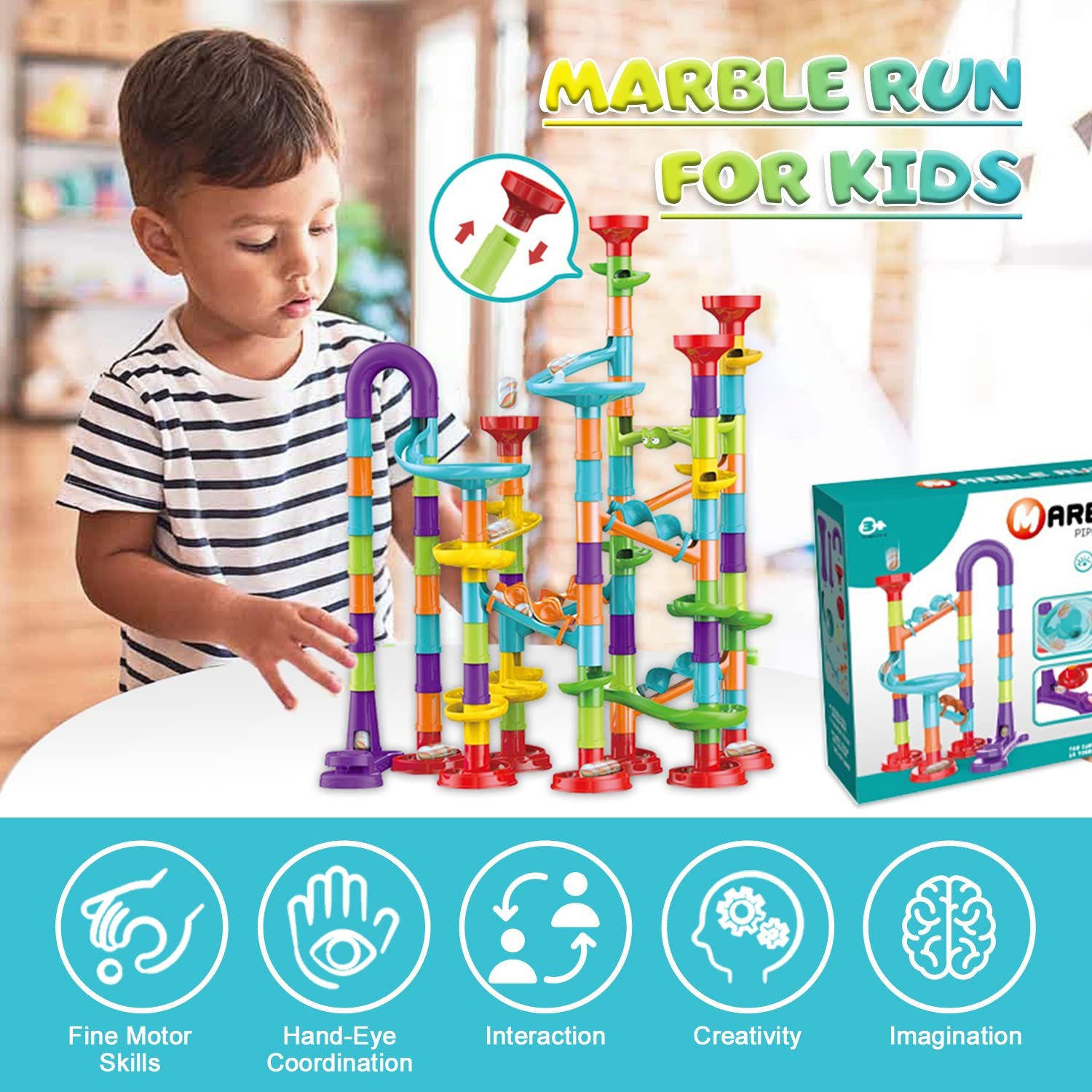 Marble Run for Kids Ages 4-8 – Maze Game DIY Educational Playset White