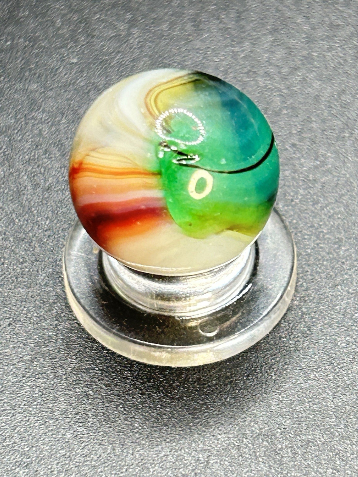 Vintage Vitro Agate Blended Trilite Helmet Marble w/ Oxblood 0.629”