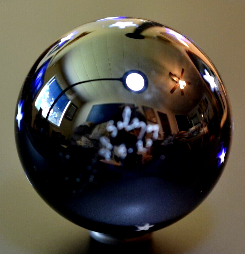 DAVID P. SALAZAR GLASS MARBLE/2.009″-MOON & STARS-TRANS.ROYAL,SUNFLOWER CRESCENT