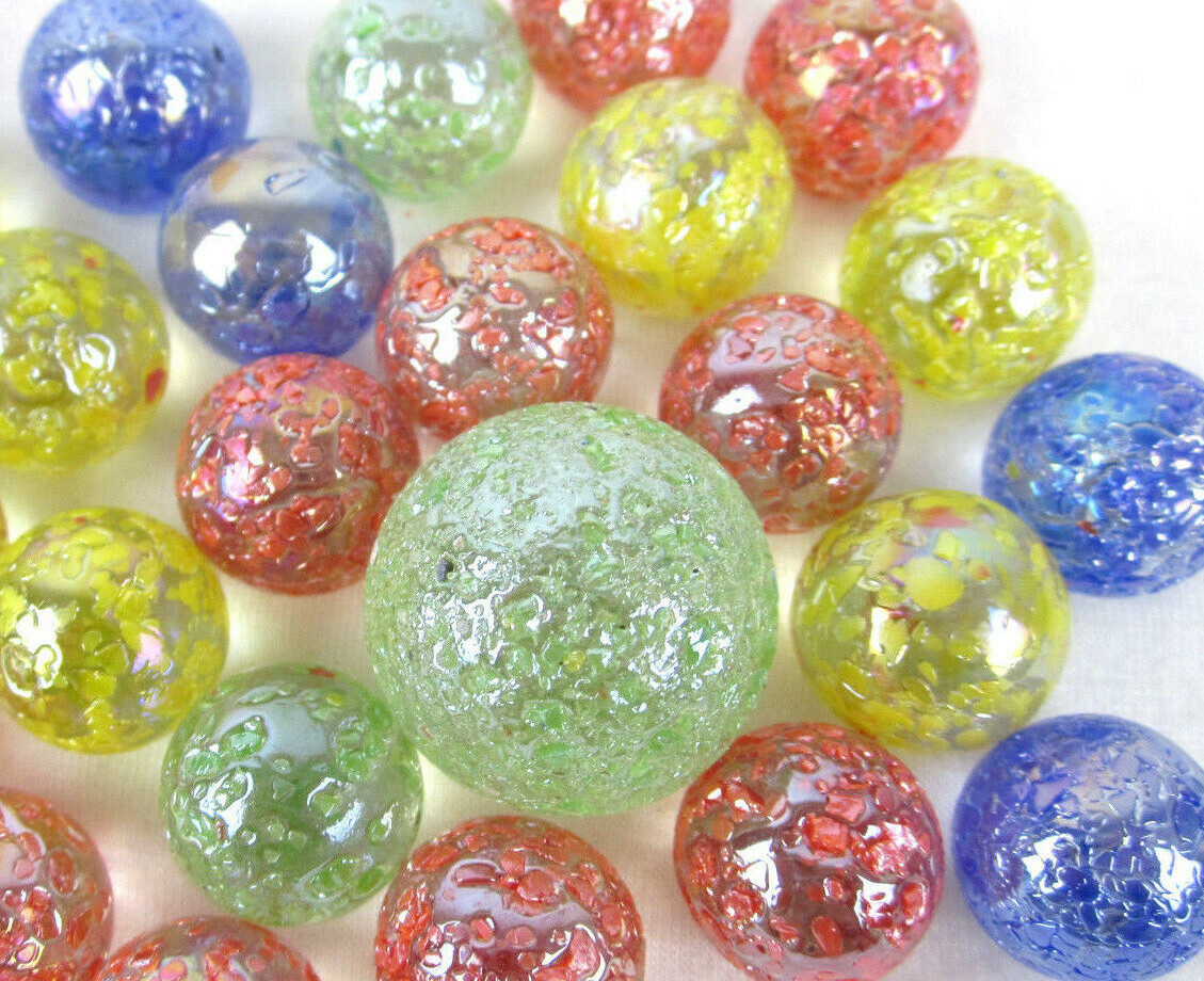 25 Glass Marbles STAR DUST Speckled Glitterbomb red green yellow blue Shooter
