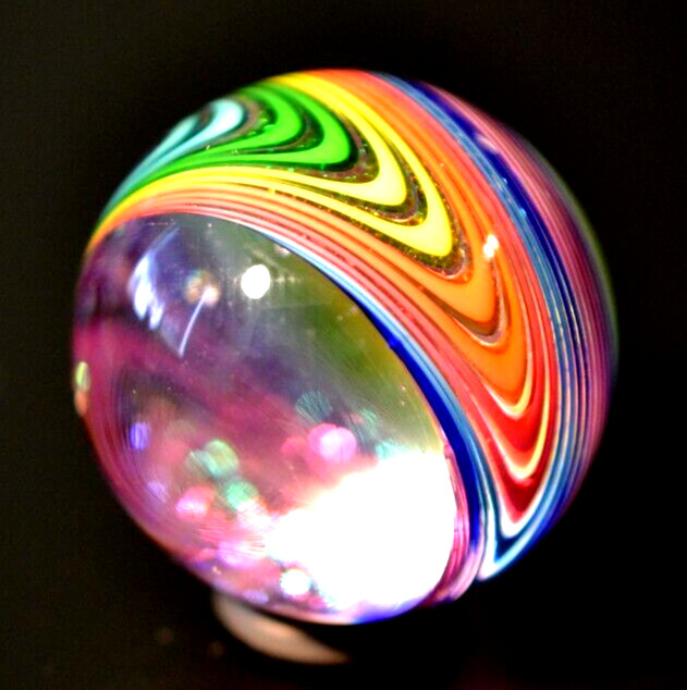 JAMES ALLOWAY GLASS MARBLE/1.357″-DICHROIC RAINBOW VORTEX CHEVRON #3578-FAST
