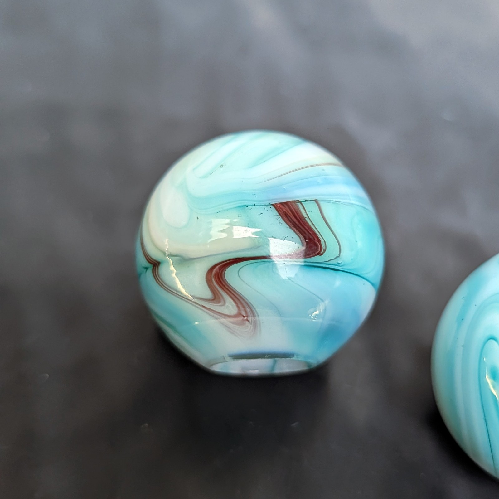Akro Agate Swirl Slag Glass Marble Shift Knobs Hotrod Blue+White 1″ HTFâ­