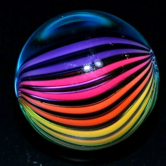 FRITZ LAUENSTEIN GLASS MARBLE/1.140″-3/4 RAINBOW WEIRDO-1/4 IS CLEAR VIEW-CENTER