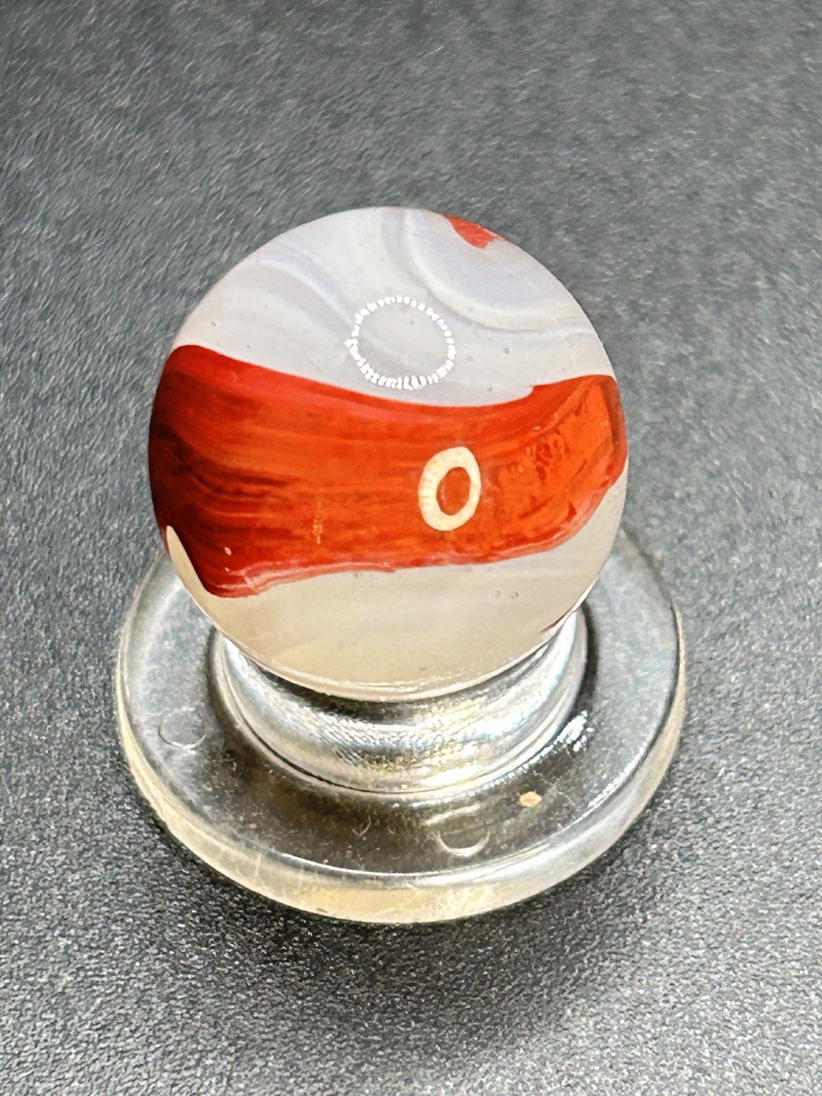 Vintage Akro Agate Silver Oxblood Marble Thick Oxblood Snake Pattern 0.591”