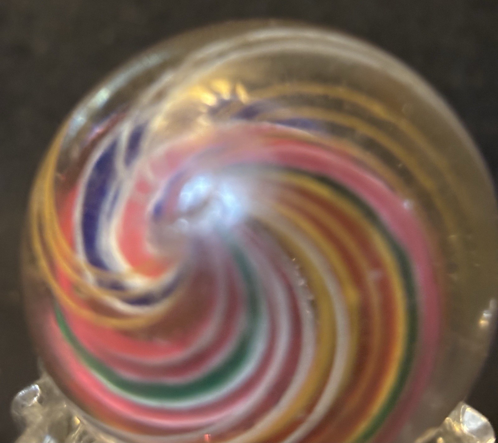 1 11/16” German Handmade Blown Divided Core Lattacino Swirl c1900 Unpolished VG+