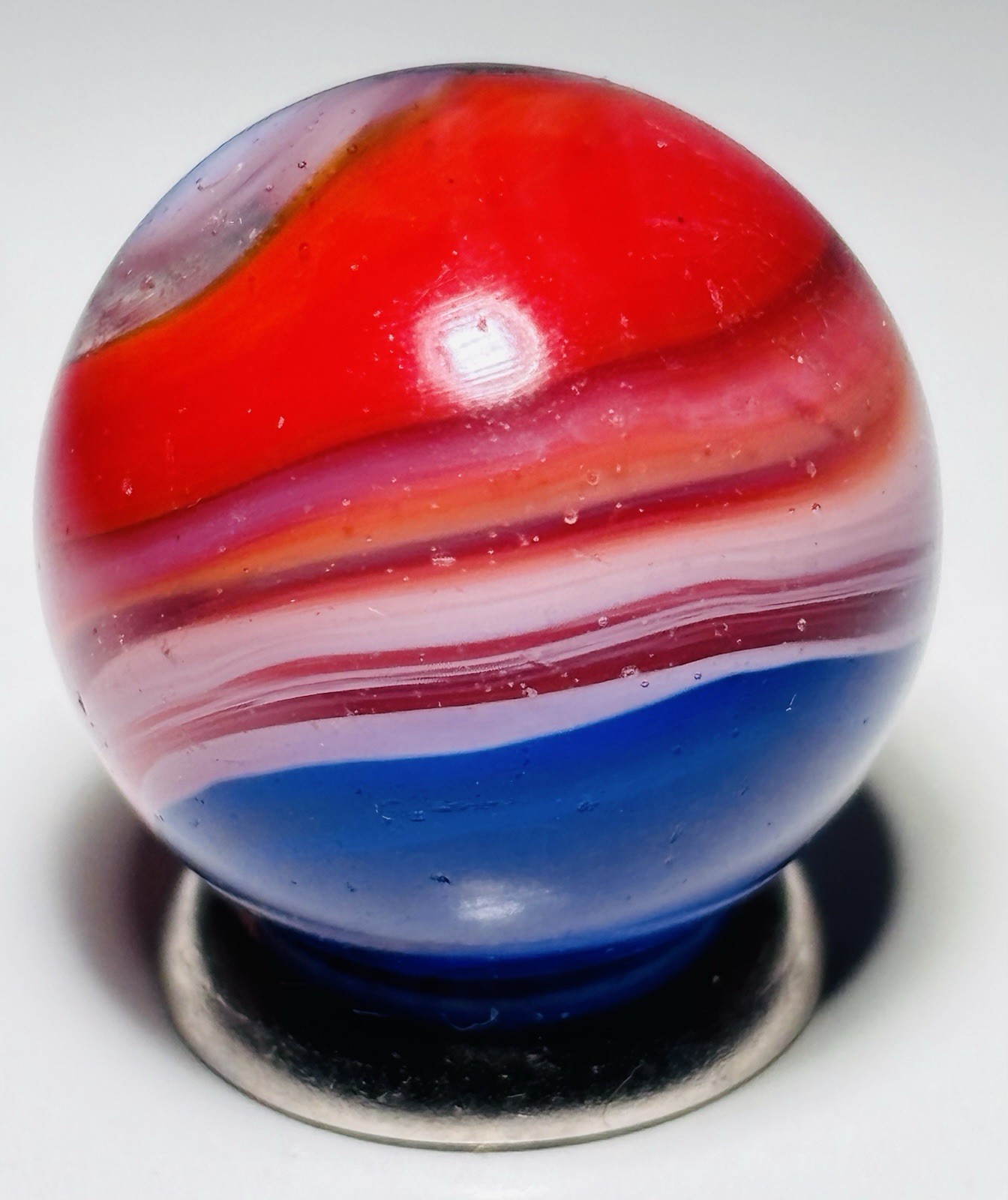 Vintage Akro Red White & Blue Popeye Corkscrew Marble .74” Near Mint Cond