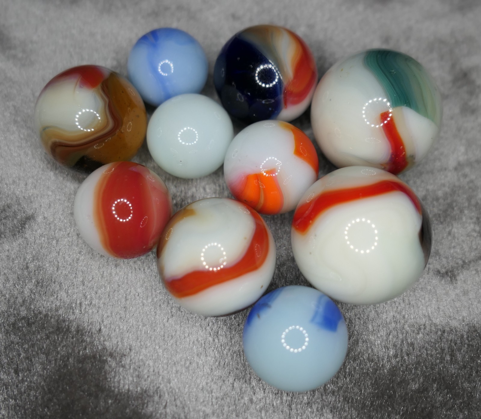 Lg Lot Vtg Marbles – Mixed Clay, Glowing, Cats Eyes, Solids, Shooters, Swirls