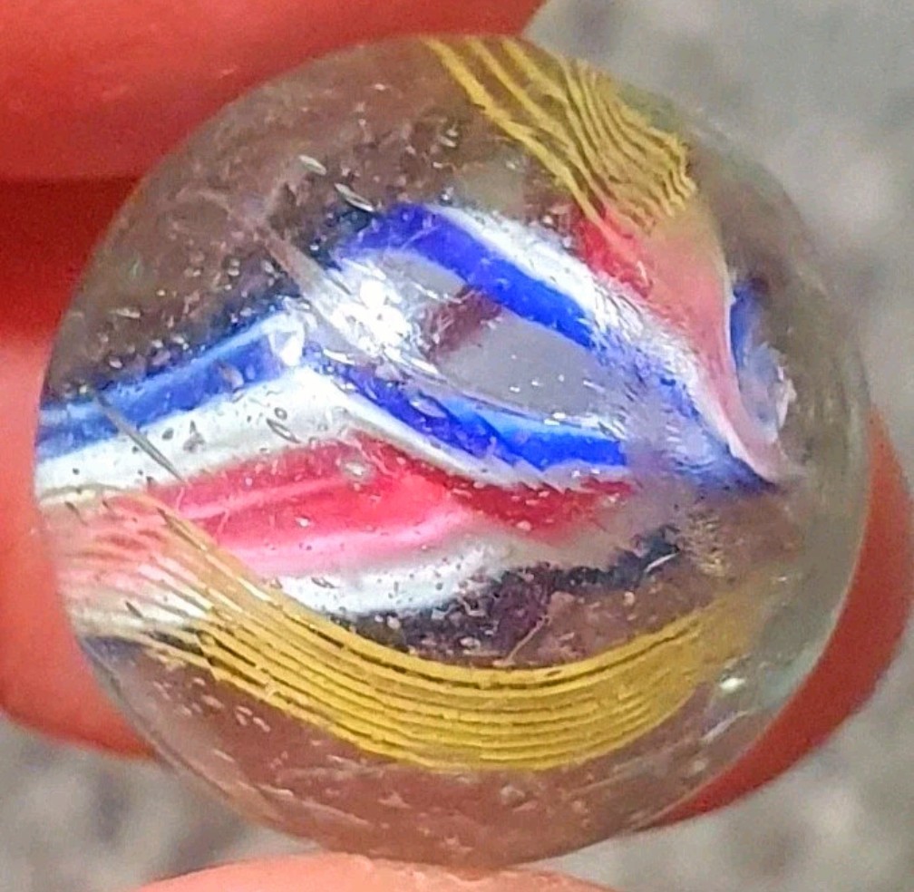 25/32″- Gorgeous Shooter Peppermint Double Ribbon German Handmade Marbles MINT