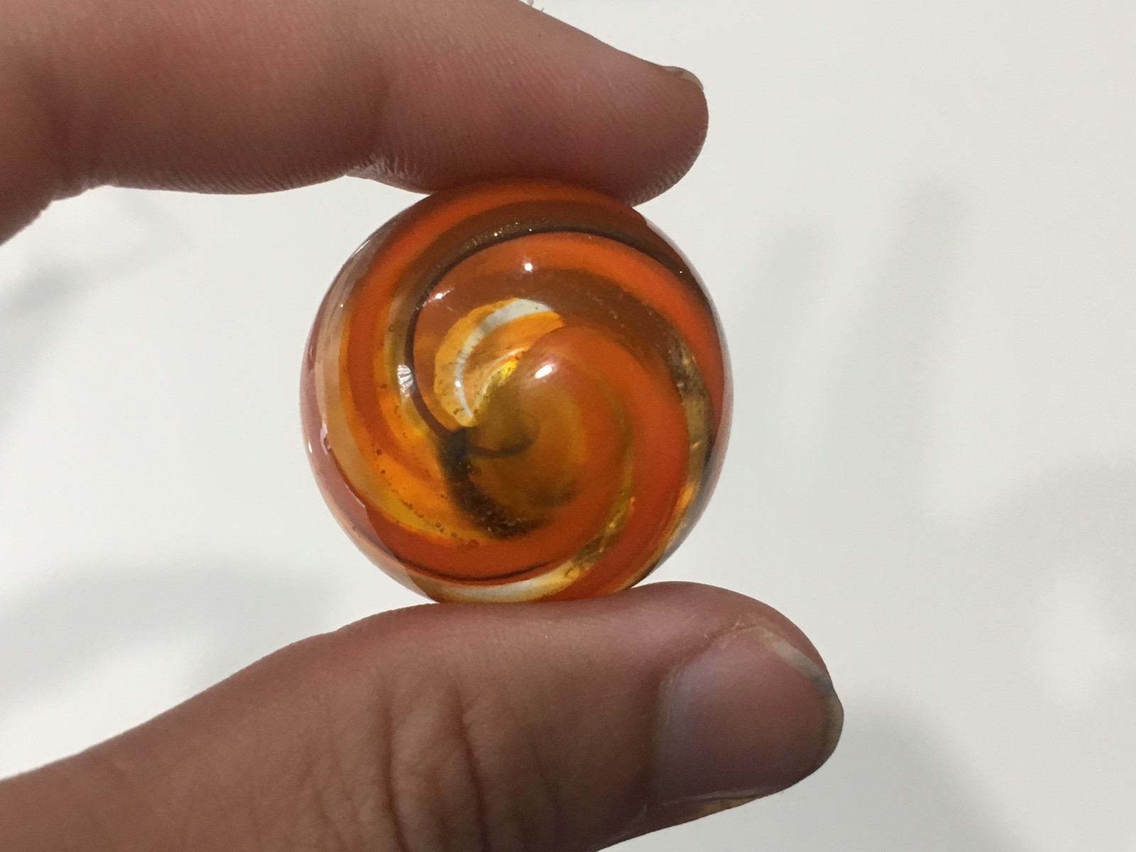 Unknown Age Blown Glass Shooter Marble Orange Gold Swirl