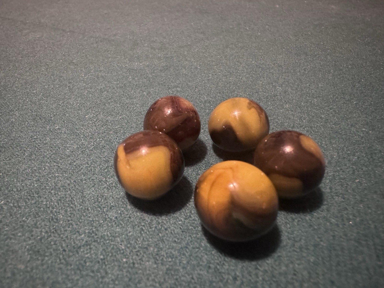 Lot of 5 Glass Toy Swirl Marbles Brown & Tan Swirl Pattern