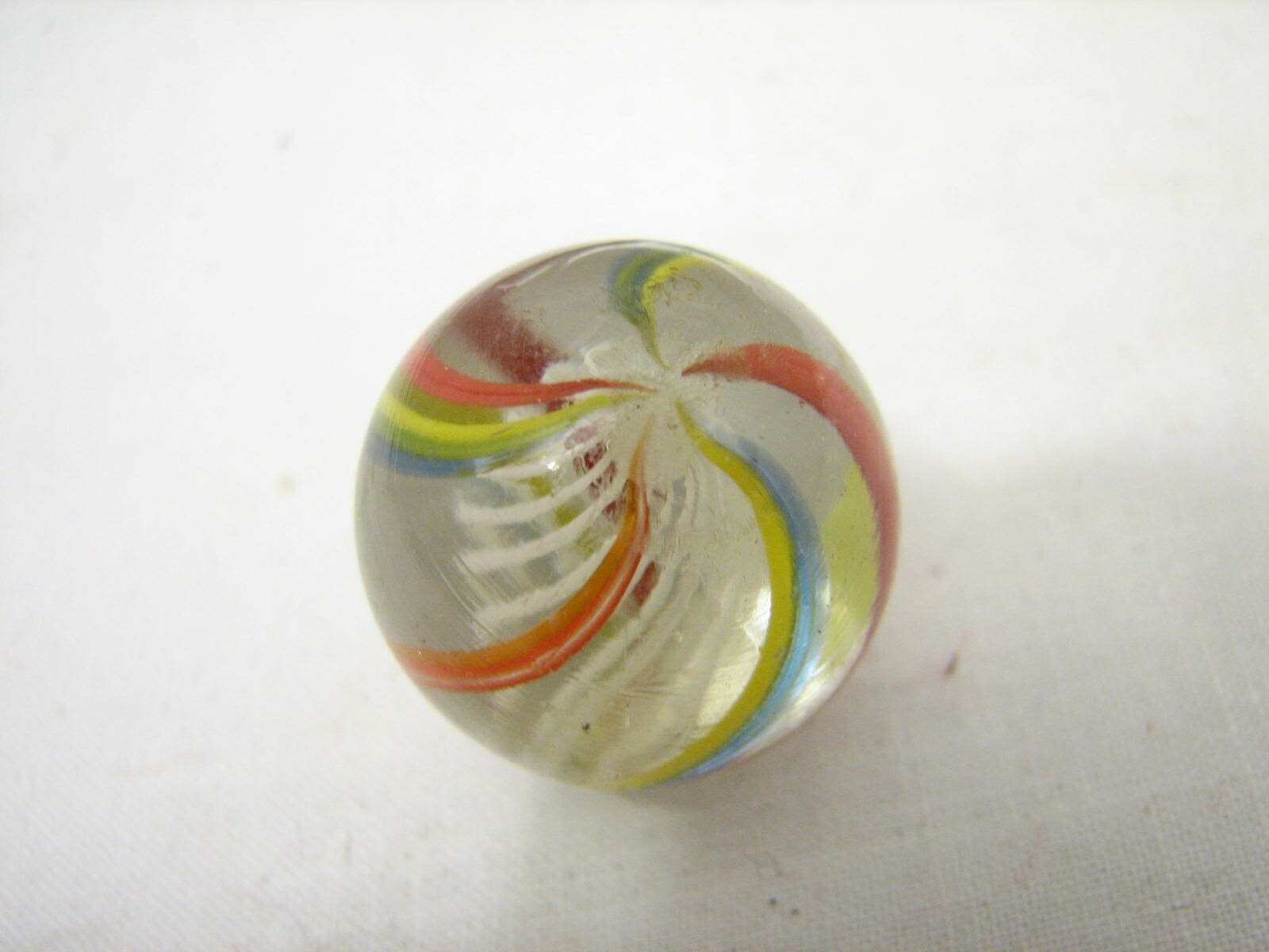 Vintage White Latticino Caged Swirl Marble Blue Red Yellow Shooter