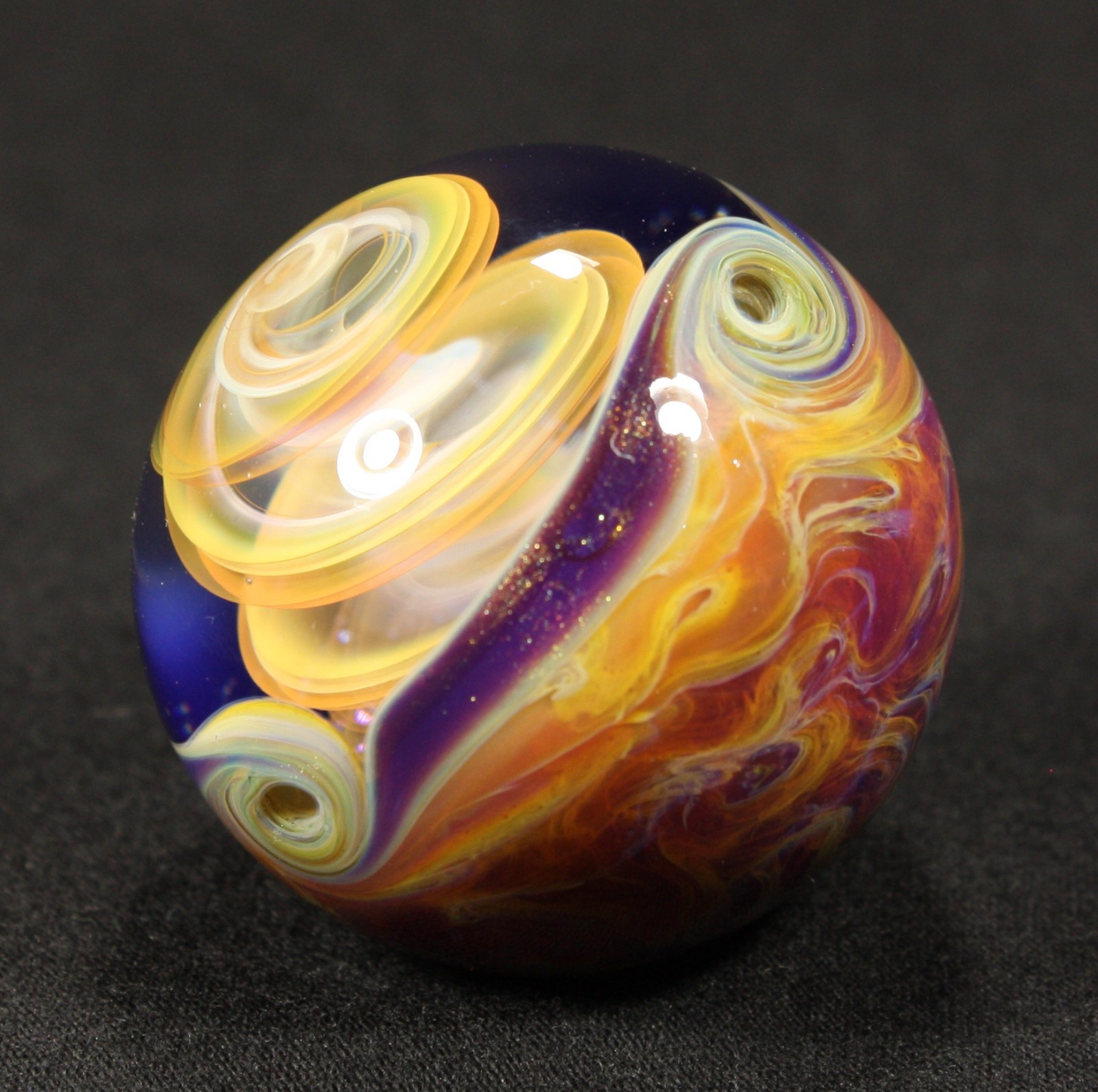 Juba Glass Handmade Marble 1.45″ Boro Lampwork Art 24K Gold and Silver Fume