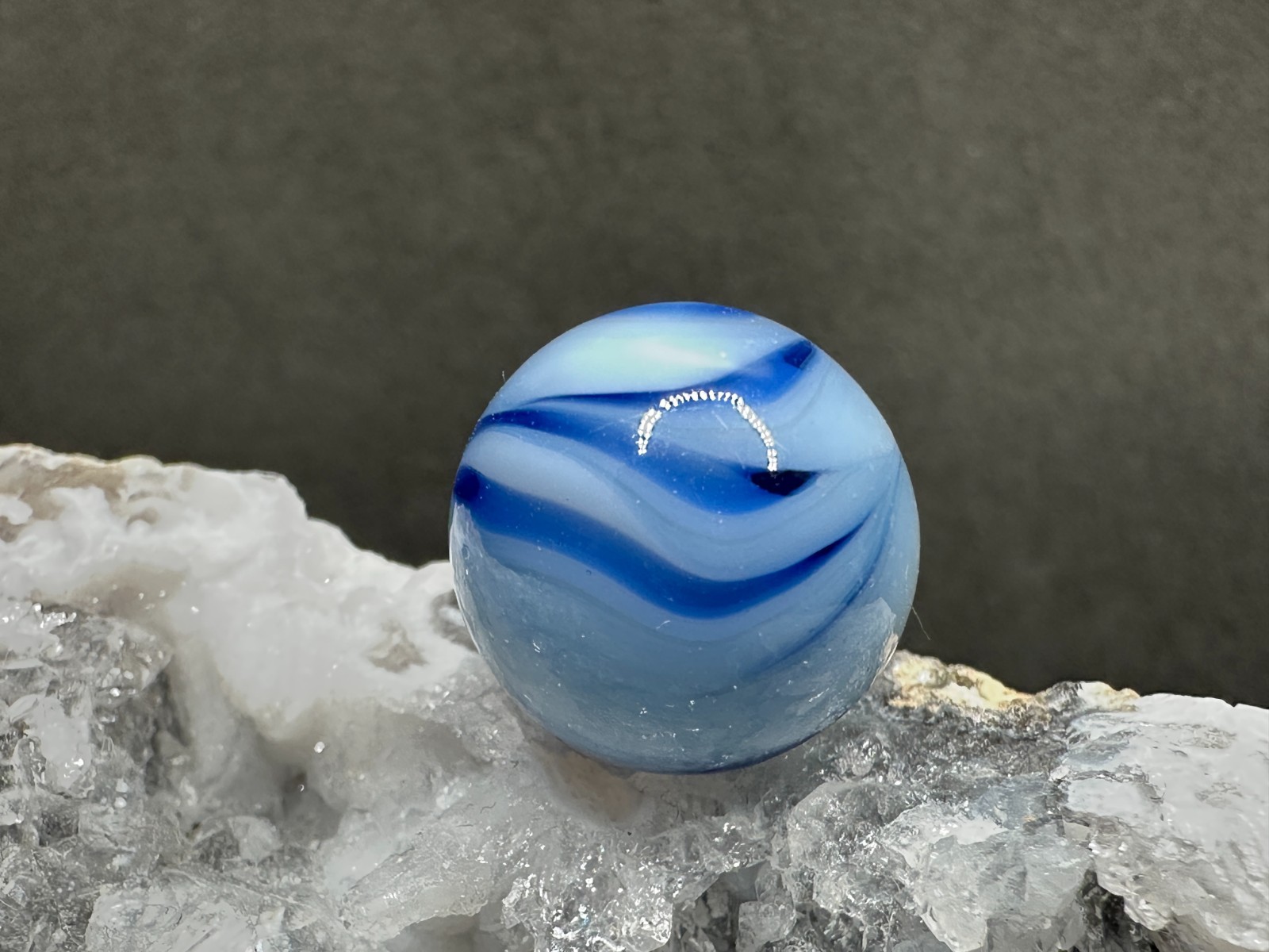 Vintage Alley Agate West Virginia Swirl Marble – Blue & White – .63″ Excellent!