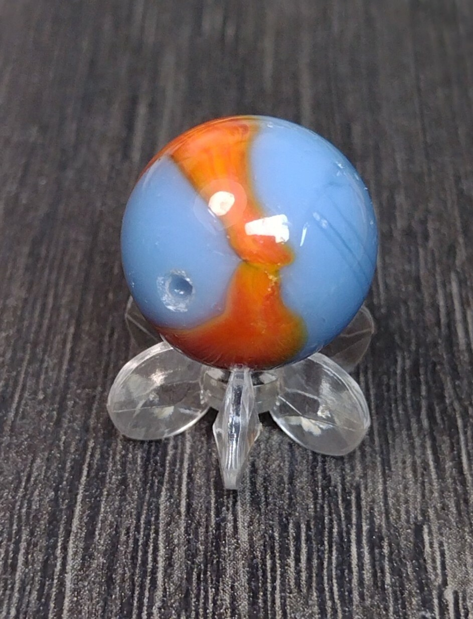 ROBIN BLUE & ORANGE PELTIER RAINBO Ribbon Patch Old Toys VINTAGE Marbles .60″
