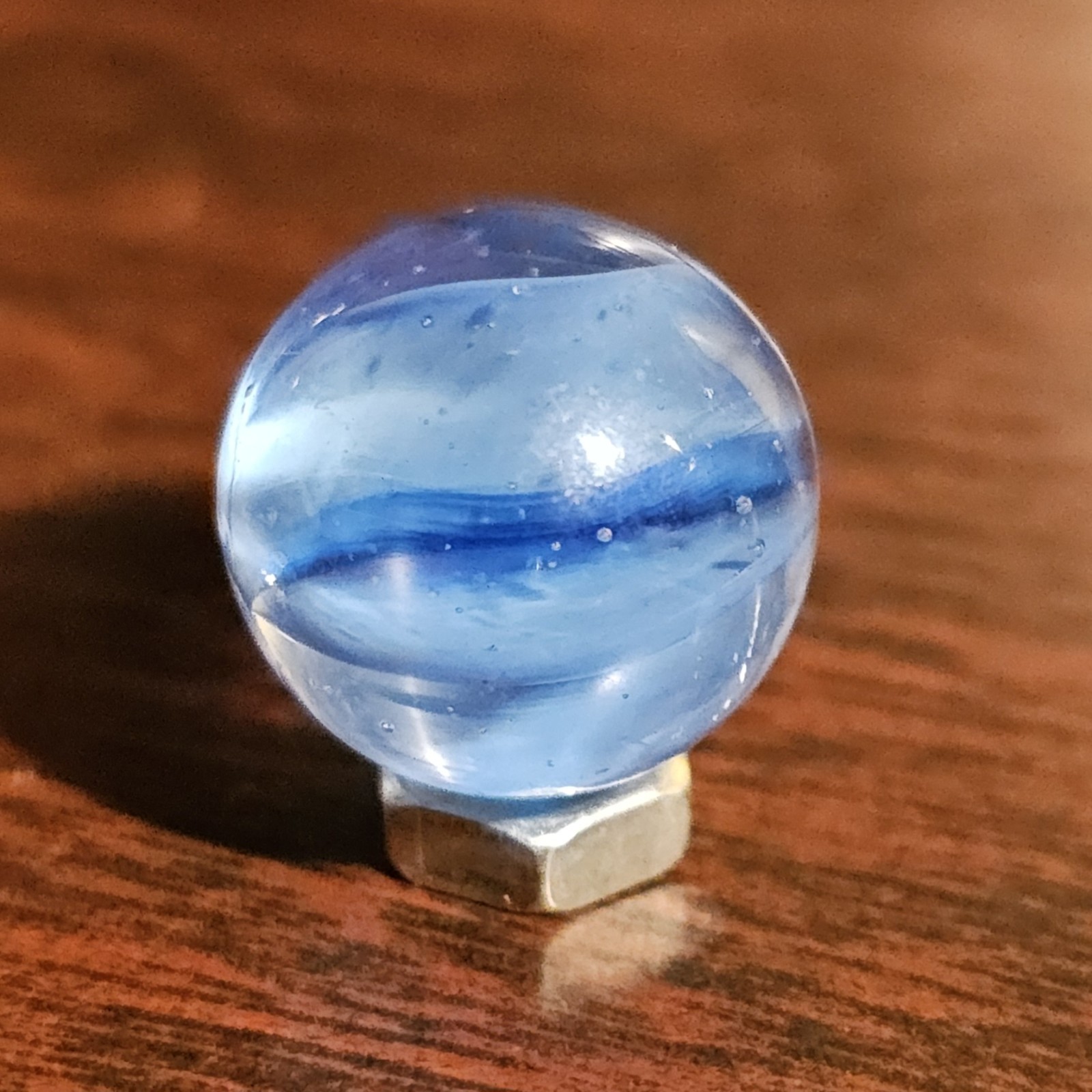 C E Bogard Blue Floppy 4-Lobe Cats Eye Clear .625 Glass Marble