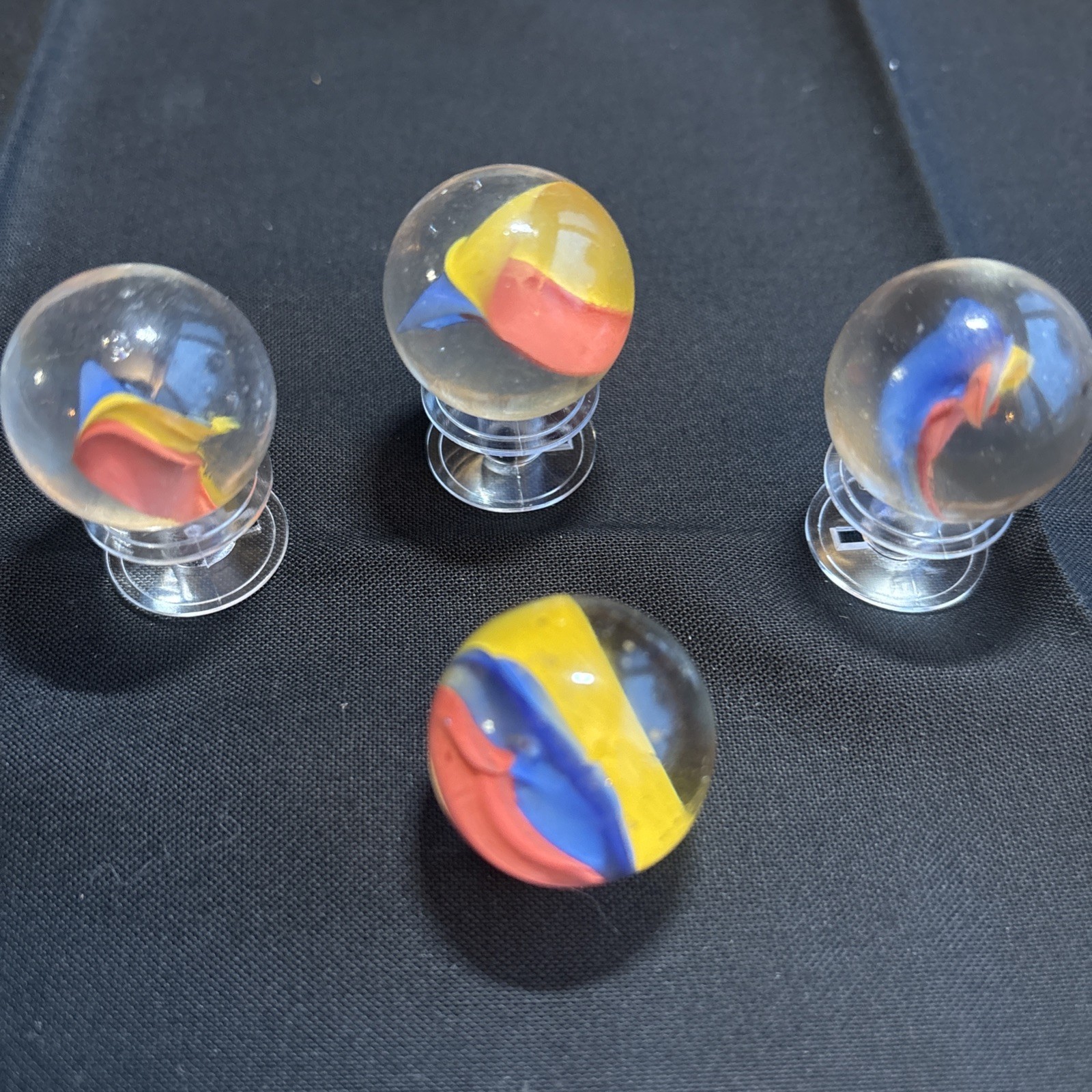 VTG 4 Large 1 ” Cats Eye Shooter Marble Aqua With Red Yellow Blue Tri Color