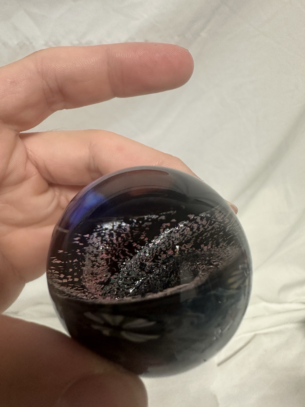 ⁠Kevin O’Grady Art Glass Vortex Marble Paperweight Dichroic Galaxy Signed⁠ 1.75”