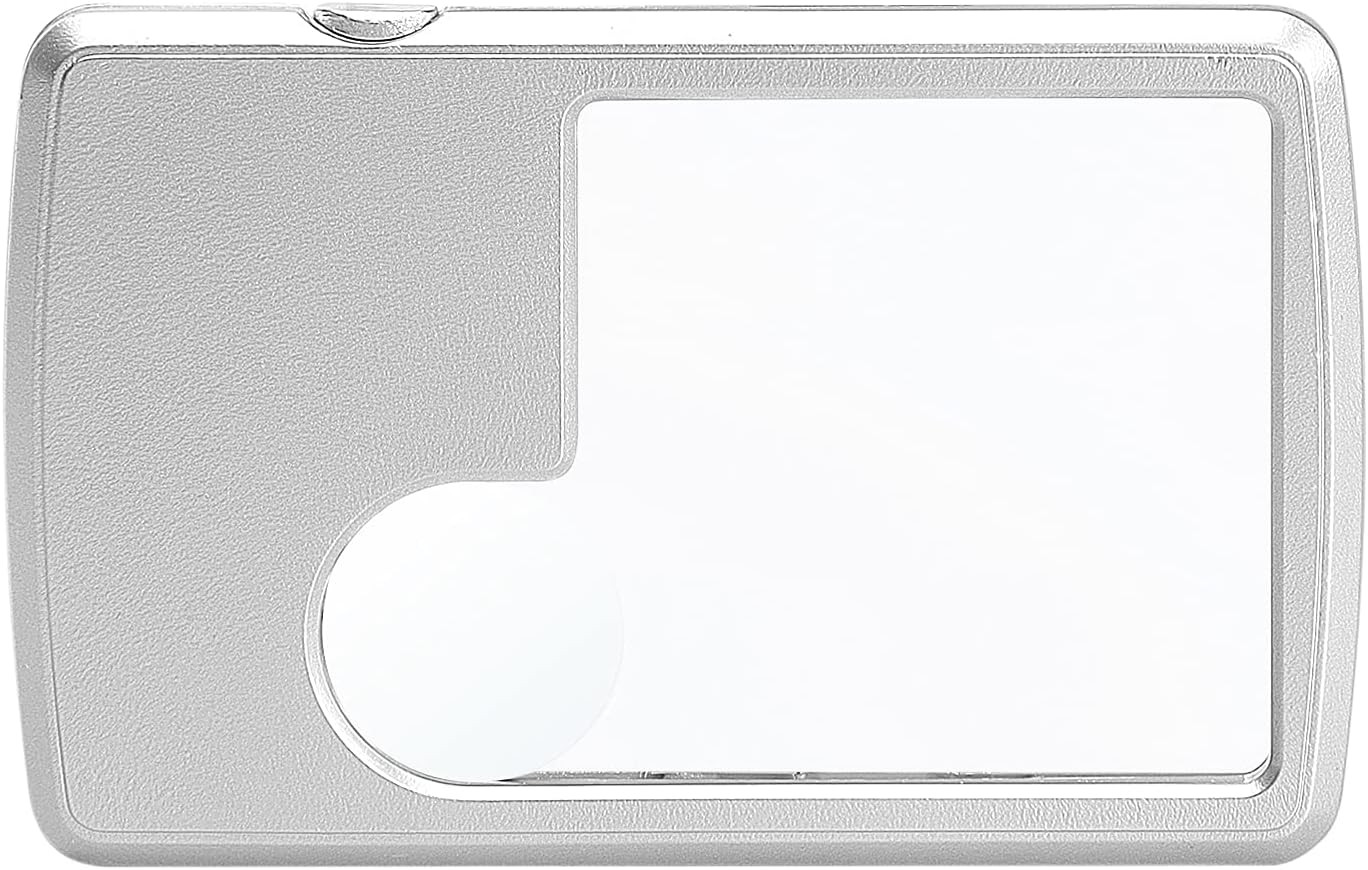 Pocket Magnifying Glass LED Lighted Slide Out Glass Handheld Reading (Silver)