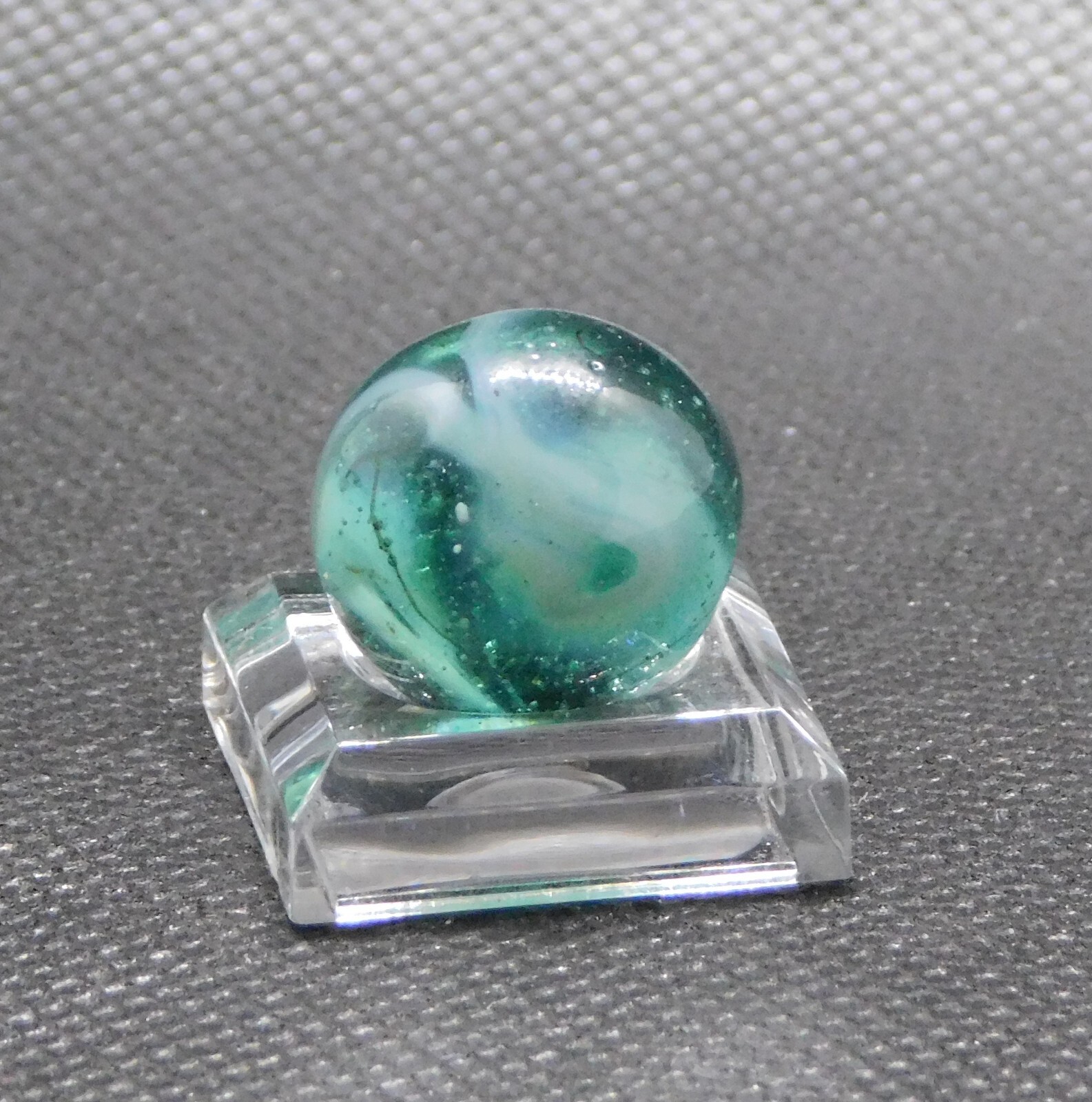Vintage Marble Transparent Aqua Blue Grey White Slag Ground Pontil 0.62″ #0-75