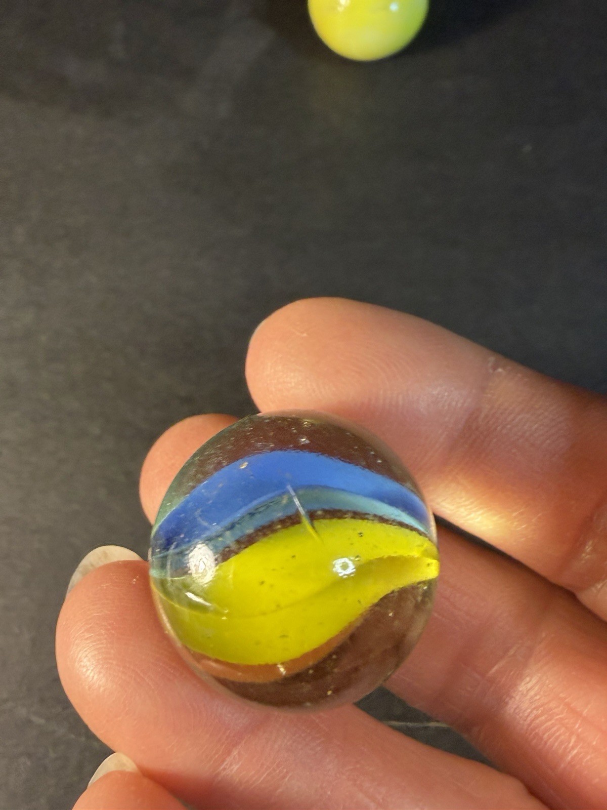 6 Cats Eye 1” Shooter Marbles Plus Two Other Solid Color Marbles