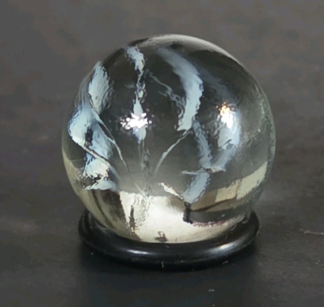 Vintage Master Glass Vitro 8 Vane Cage Cats Eye Marble White Swirl Clear