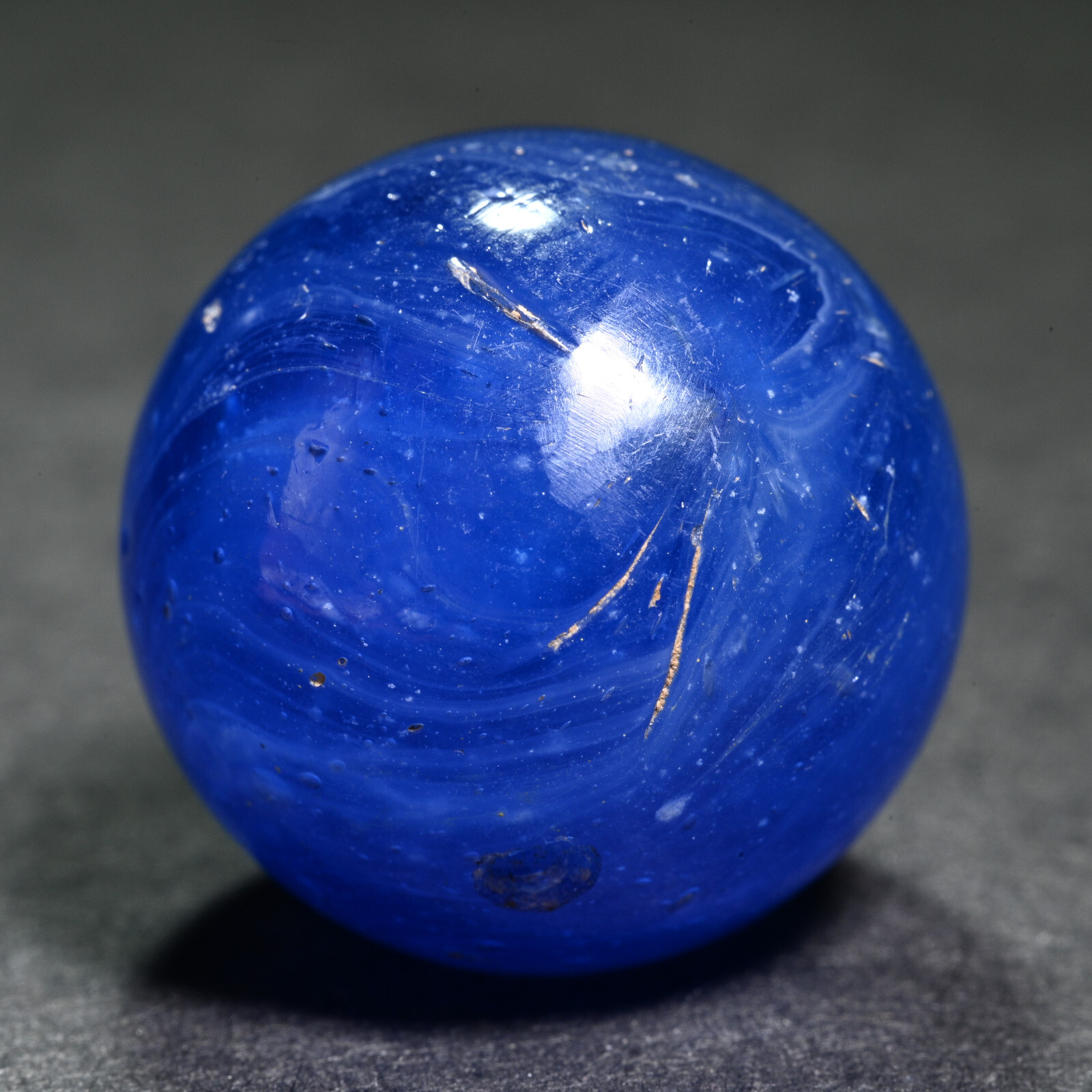 Greiner Antique German Handmade Marble Early 1860s Bubbly Blue 21.4mm 13/16”
