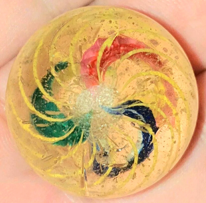 1 & 1/32″+ Precision Caged Divided Core German Handmade Antique Marbles MINT