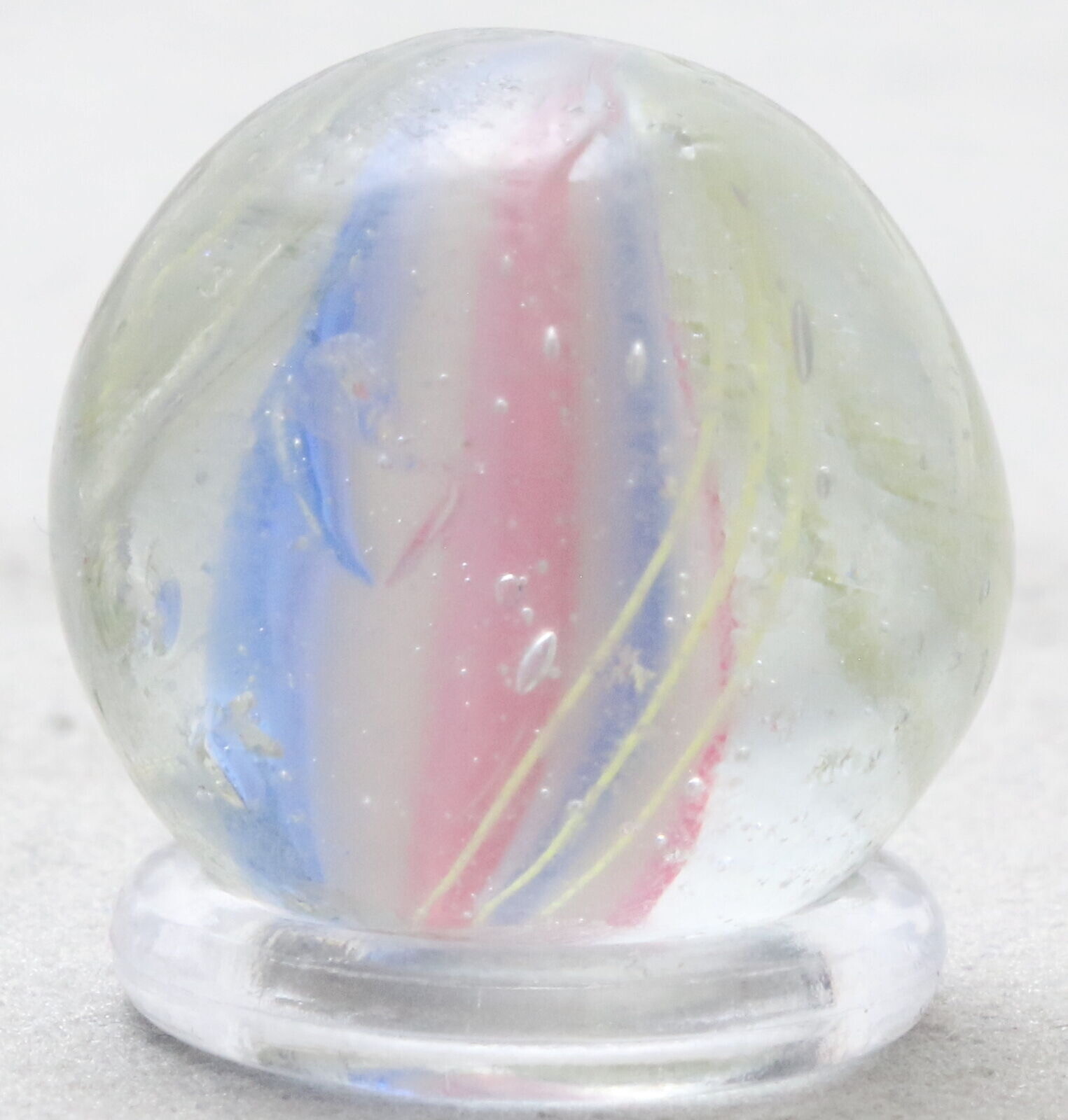 Vintage German Swirl Latticinio Pink White & Blue 3/4″ Glass Marble