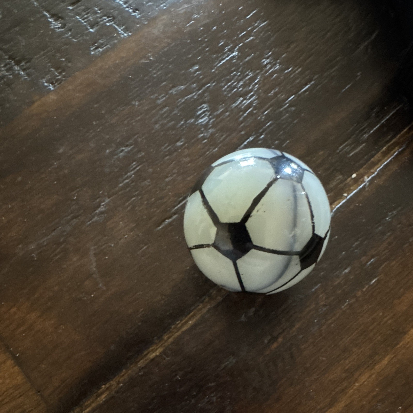 Hand-Painted Soccer Ball Marble Shooter– 24.9mm– White Base with Colored Ribbons