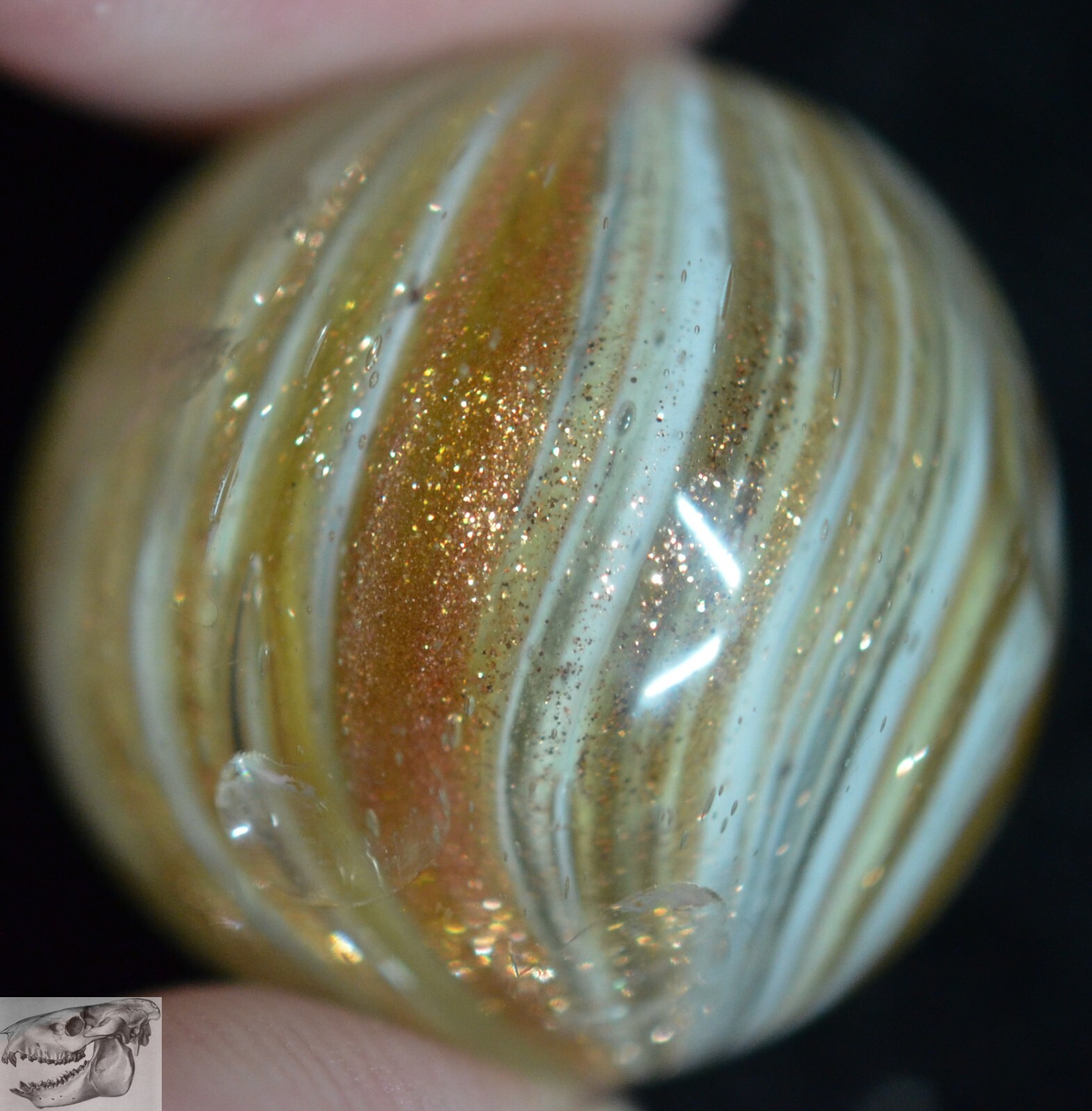 Large Handmade White Onionskin Lutz Marble, 13/16 in, Polished, Germany, S916