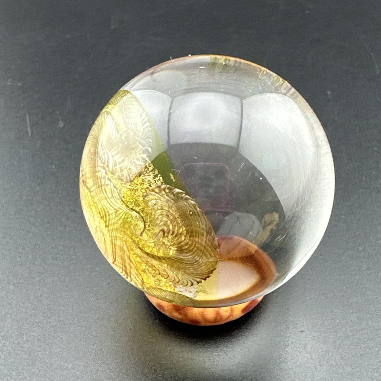 Contemporary Handmade Art Glass Marble 1.59″ Sparkly Gold Opal Vortex + UV Glow!