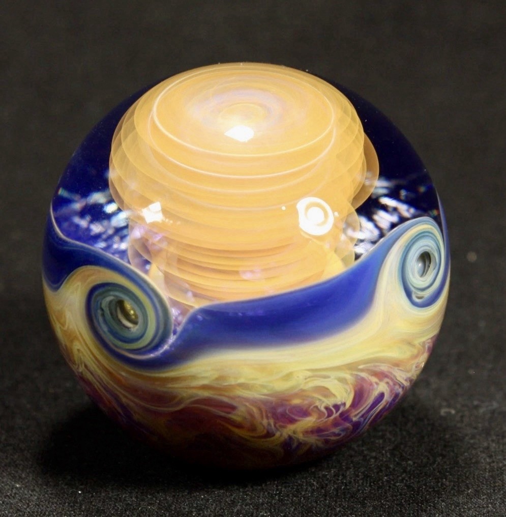Juba Glass Handmade Marble 1.65″ Boro Lampwork Art 24K Gold and Silver Fume